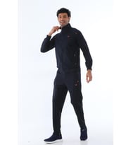 Erkek İki İplik Dalgıç Kumaş Fermuarlı Spor Eşofman Takımı - 7506 (Lacivert-Turuncu)