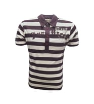 Xınt X5183 Erkek Penye Baskılı Polo Yaka Kısa Kollu Çizgili T-shirt - Bej (Kahverengi)