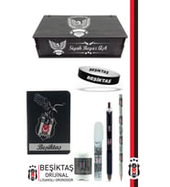 Beşiktaş Orijinal Lisanslı Kalem Bileklik Bloknot Kalemtraş Silgi Hediyelik Set (Siyah - Beyaz)