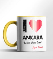 Kişiye Özel Ankara Seninle Daha Güzel Tema Siyah Renk Kupa (Sarı)