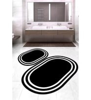 Dijital Baskılı Kaymaz Taban Yıkanabilir Oval 2'li Klozet Takımı Banyo Paspası NOKZ-HT-528 (Siyah)