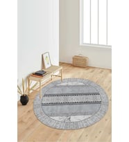 Dijital Baskılı Kaymaz Taban Yıkanabilir Yuvarlak Salon Halısı Koridor Halısı Paspas NDY-HT-360 (Gri)
