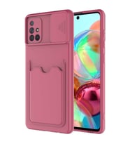 Galaxy A71 Kılıf Deri Görünümlü Kartlıklı Kamera Korumalı Silikon (Koyu Mor)