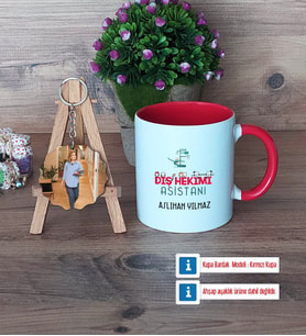 Diş Hekimi Asistanı Kupa Bardak Beyaz ve Fotoğraflı Ahşap Anahtarlık Hediye Diş Hekimi Asistanına Hediye (Model 2)