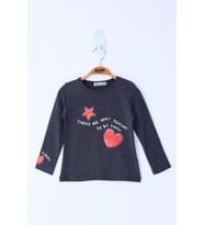 Toontoy Kız Çocuk Pul İşlemeli Sweatshirt  (Antrasit Melanj)