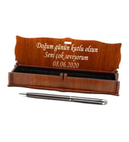 Kişiye Özel Ahşap Kutulu Kalem (Gri)