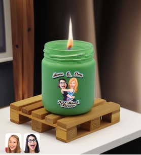 BK Gift Kişiye Özel DTF Best Friend Karikatürlü Renkli Cam Kavanozda Kokulu Mum-1(13 Renk Seçeneği), Arkadaşa Hediye, Doğum Günü Hediyesi (Yeşil)