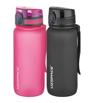 Uzspace 2'li Tritan Matara Seti 650 ml 14 Farklı Renk Seçeneği FiftyFifty (Pembe-Sıyah)