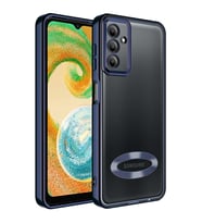 Samsung Galaxy A34 Kılıf Logo Yeri Açık Kamera Lens Korumalı Renkli Kenarlı Şeffaf Silikon (Lacivert)