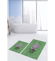 EVDEYA Baskılı Yıkanabilir Modern Çiçekli İkili Banyo Halısı Paspas Klozet Takımı, KLOZET-29-GRİ, (Yeşil)