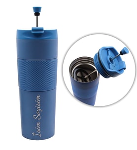Kişiye Özel French Press Özellikli 450ml Çelik Termos (Mavi)