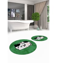 EVDEYA 3D Dijital Yıkanabilir Kedi Desen İkili Banyo Halısı Paspas Yuvarlak Klozet Takımı, YKLOZET-43-BEYAZ, (Yeşil)
