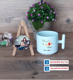 Anneye Hediye Kupa Bardak Beyaz ve Fotoğraflı Ahşap Anahtarlık Hediye (Model 12)