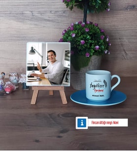 İngilizce Öğretmeni Fotoğraflı Dekoratif Taş, Ahşap Altlıklı Türk Kahvesi Fincanı Hediye (Model 5)