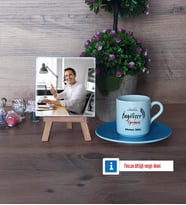 İngilizce Öğretmeni Fotoğraflı Dekoratif Taş, Ahşap Altlıklı Türk Kahvesi Fincanı Hediye (Model 5)