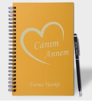Canım Annem Tasarımlı Renkli Ahşap Defter Kalem Seti (Sarı)
