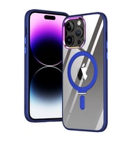 Apple iPhone 13 PRO Kılıf Standlı Magsafe Wireless Kablosuz Şarj Uyumlu Manyetik Renkli Şeffaf Kapak (Lacivert)