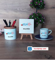 Hekim Hediye Seti Dekoratif Taş, Kalemlik, Ahşap Altlıklı Türk Kahvesi Fincanı Hediye (Model 4)