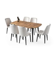 Milano Mdf Açılır Mutfak Masa 6 lı Sandalyeli Takım 75*130cm (Kahverengi)
