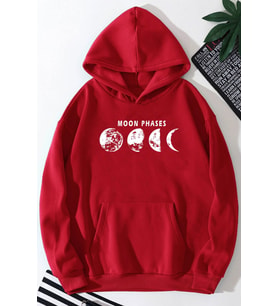 Unisex Moon Phases Baskılı Sweatshirt (Kırmızı)