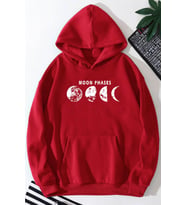 Unisex Moon Phases Baskılı Sweatshirt (Kırmızı)