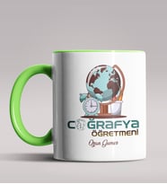 Kişiye Özel Coğrafya Öğretmeni Tasarımlı Siyah Renk Kupa Bardak 7 (Yeşil)