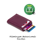 Newish Adelina Nova Deri Mekanizmalı Otomatik Kızaklı Kartlık Cüzdan (Mor)