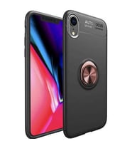 Uyumlu Model Apple iPhone XR 6.1 Kılıf Yüzüklü Magnetli Ravel Case (Siyah-Rose Gold)