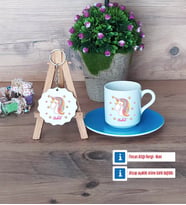 Unicorn Türk Kahvesi Fincanı Lacivert ve Ahşap Anahtarlık Hediye (Model 2)