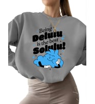 3 iplik şardonlu Delulu, solulu'dur! - tipografik karikatür sokak giyimi Baskılı kalın erkek kadın (Gri)