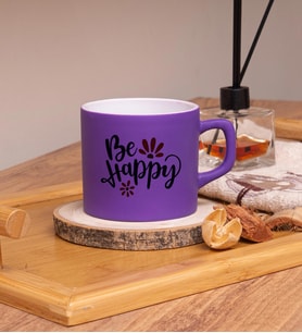 Be Happy Tasarımlı Renkli Nescafe Fincanları 220 ML (Mor)