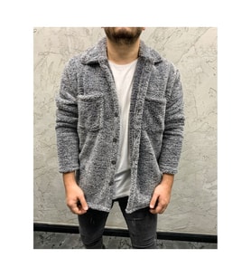 Unisex Çift Cepli Welsoft Peluş Ceket (Gri)
