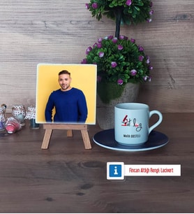 Patolog Fotoğraflı Dekoratif Taş, Ahşap Altlıklı Türk Kahvesi Fincanı Hediye (Model 4)