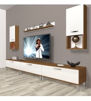 Decoraktiv Eko 270DA Slm Krom Ayaklı Tv Ünitesi Tv Sehpası (Beyaz - Kahverengi)