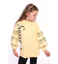 Toontoy Kız Çocuk Baskılı Balon Kol Sweatshirt (Sarı)