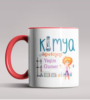 Kişiye Özel Kimya Öğretmeni Temalı Siyah Renk Kupa Bardak  (Kırmızı)