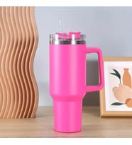 Kulplu Pipetli Çelik Termos, Lacivert, 27x15 (Pembe)