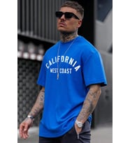 Unisex West Coast Baskılı Oversize Tshirt (Mavi)