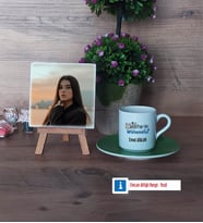 Matematik Mühendisi Fotoğraflı Dekoratif Taş, Ahşap Altlıklı Türk Kahvesi Fincanı Hediye (Model 9)