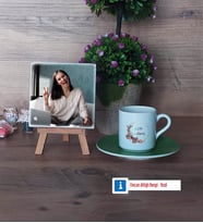 Doğum Günü Hediyesi İsme Özel Fotoğraflı Dekoratif Taş, Ahşap Altlıklı Türk Kahvesi Fincanı Hediye (Model 9)