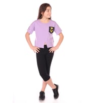 Toontoy Kız Çocuk Göğsü Ayıcık Baskılı Kaprili Takım (Lila)