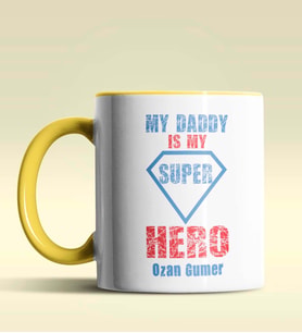 Kişiye Özel My Daddy is My Hero Tasarımlı Siyah Kupa Bardak (Sarı)