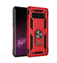 Samsung Galaxy S10 Plus Uyumlu Kılıf Standlı Manyetik Yüzüklü Military Magnetic Ring Polycarbonate and TPU Case (Kırmızı)