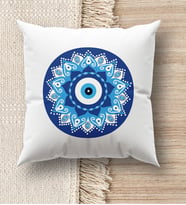 BK Gift Nazar Tasarımlı Beyaz Kırlent Yastık, Ev Hediyesi, Ev Dekorasyonu, Dekoratif Hediye (Model 2)