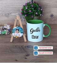 Gelin Kupa Bardak Beyaz ve Fotoğraflı Ahşap Anahtarlık Hediye (Model 14)