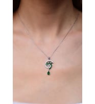 Papatya Silver 925 Ayar Gümüş Yeşim Taş Renkli Spiral Snail Tasarım Kolye (Rodyum)