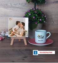 Kral Babam Babaya Hediye Fotoğraflı Dekoratif Taş, Ahşap Altlıklı Türk Kahvesi Fincanı Hediye (Model 6)