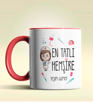 Kişiye Özel En Tatlı Hemşire Tasarımlı Turuncu Kupa Bardak (Kırmızı)