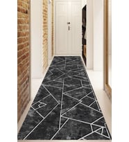 Dijital Baskılı Kaymaz Taban Yıkanabilir Modern Yolluk Ve Koridor Halısı NDU-HT-259 (Siyah)