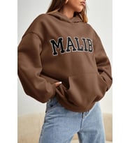Unisex Malıbu Baskılı Oversize Sweatshirt (Kahverengi)